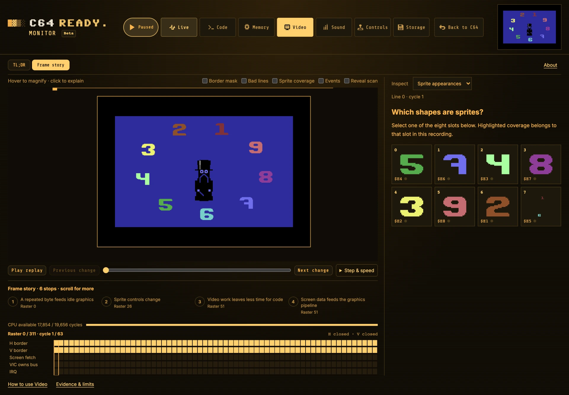 Video with one captured picture, replay timeline and a contextual inspector.
