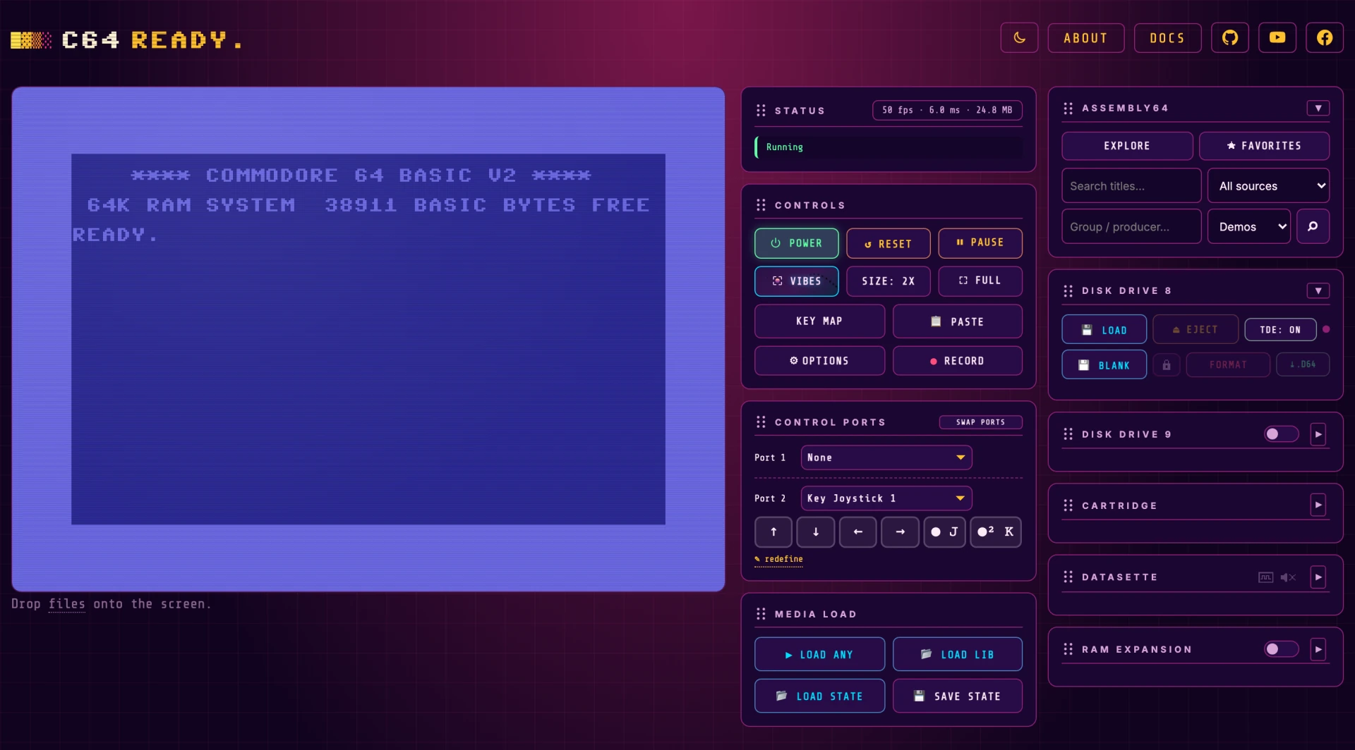 The interface in the Out Run theme's dark mode: a magenta horizon glow over violet night.
